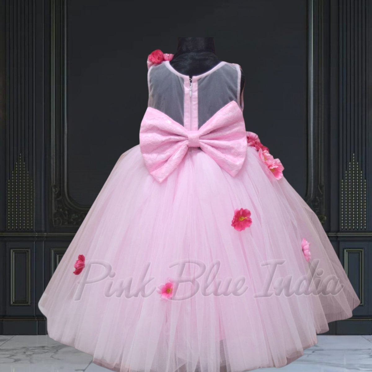 Girls party dress with big bow back view elegant design