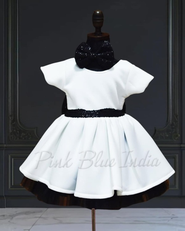White party wear frock for baby girl elegant birthday celebration outfit