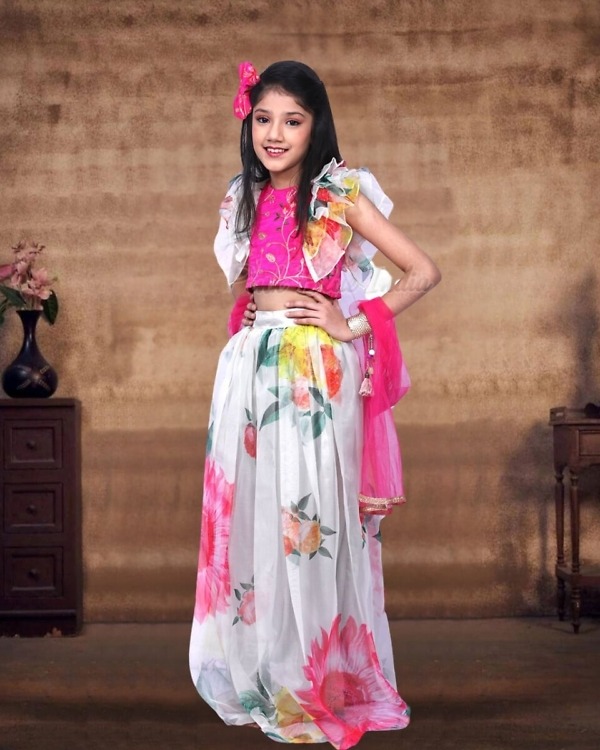 Organza lehenga with crop top for girls stylish wedding festive wear outfit