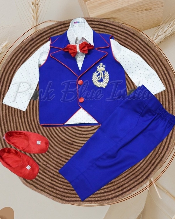 Blue first birthday outfit for baby boy stylish party wear celebration dress