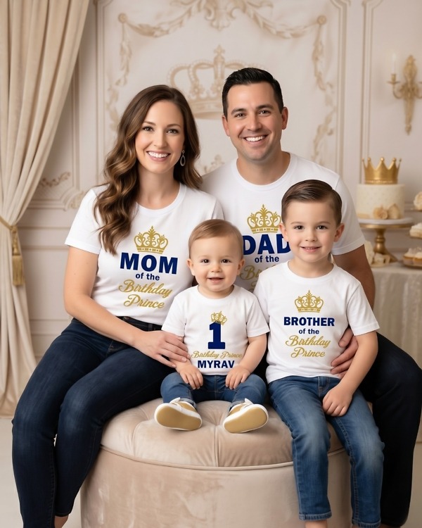 Indian family matching t-shirts with custom name personalisation, a coordinated set for vacations and reunions