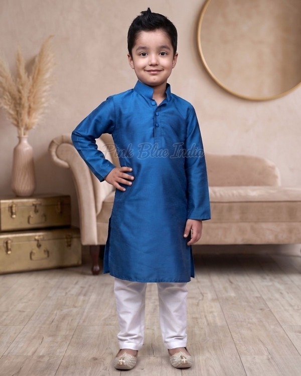 Kids boy royal blue kurta with white pajama for wedding ethnic family function gift outfit