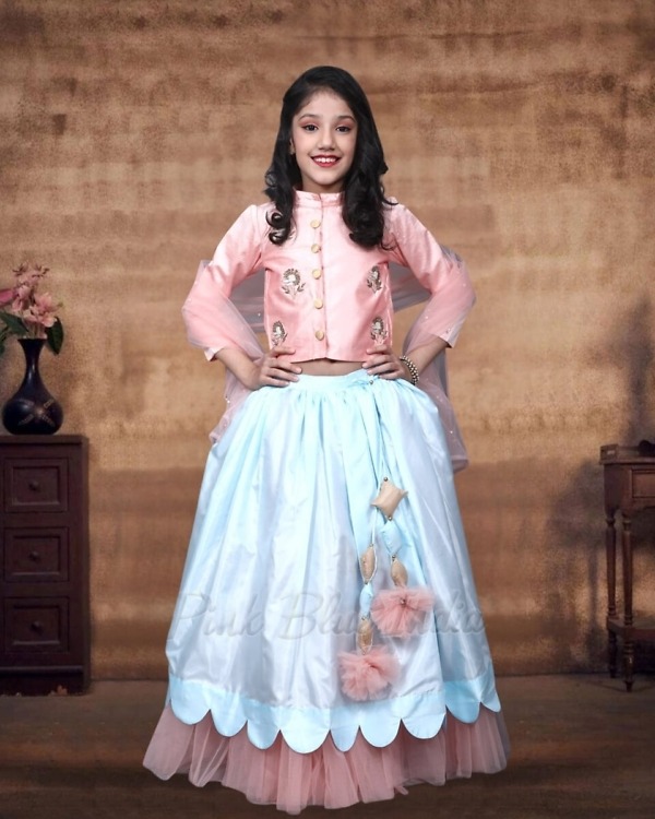 Peach lehenga choli with dupatta for girls elegant wedding festive wear outfit