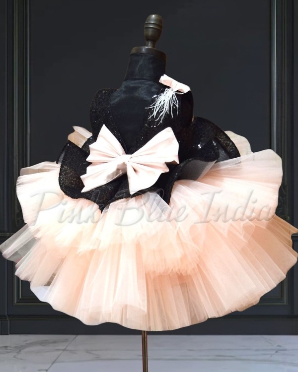 Peplum party wear frock for baby girl back view elegant design