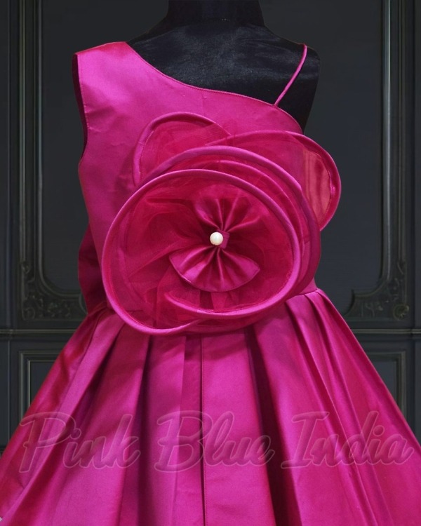 Pink pleated dress for girls front view stylish look