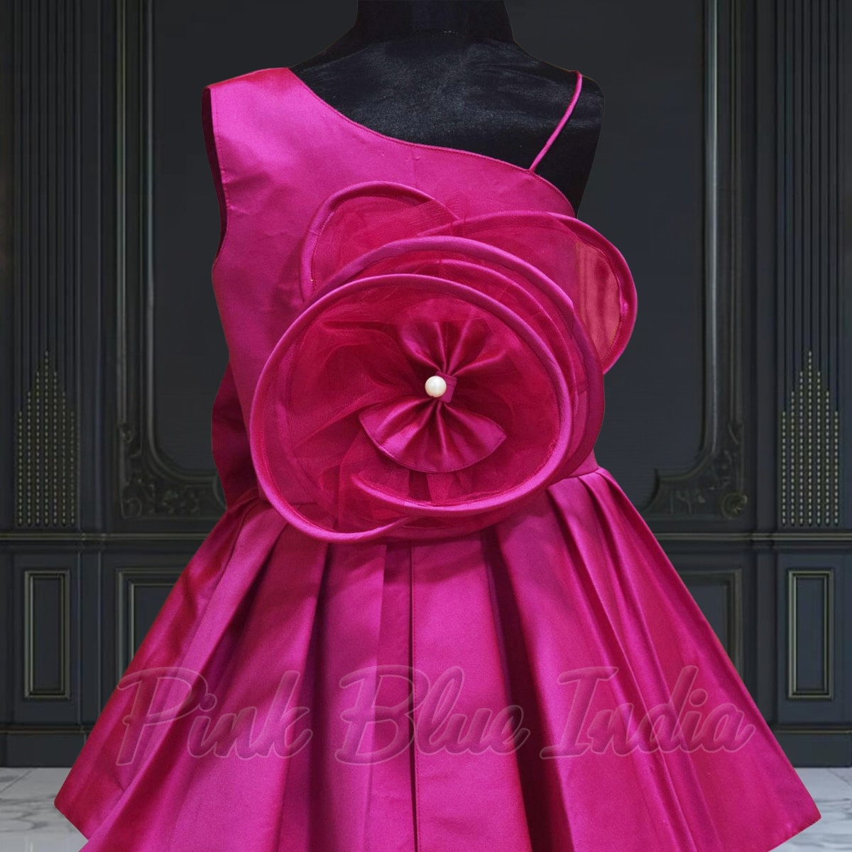 Pink pleated dress for girls front view stylish look