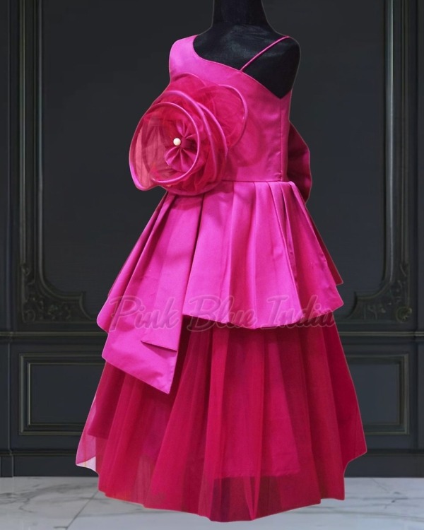 Pink pleated dress for girls side view modern outfit