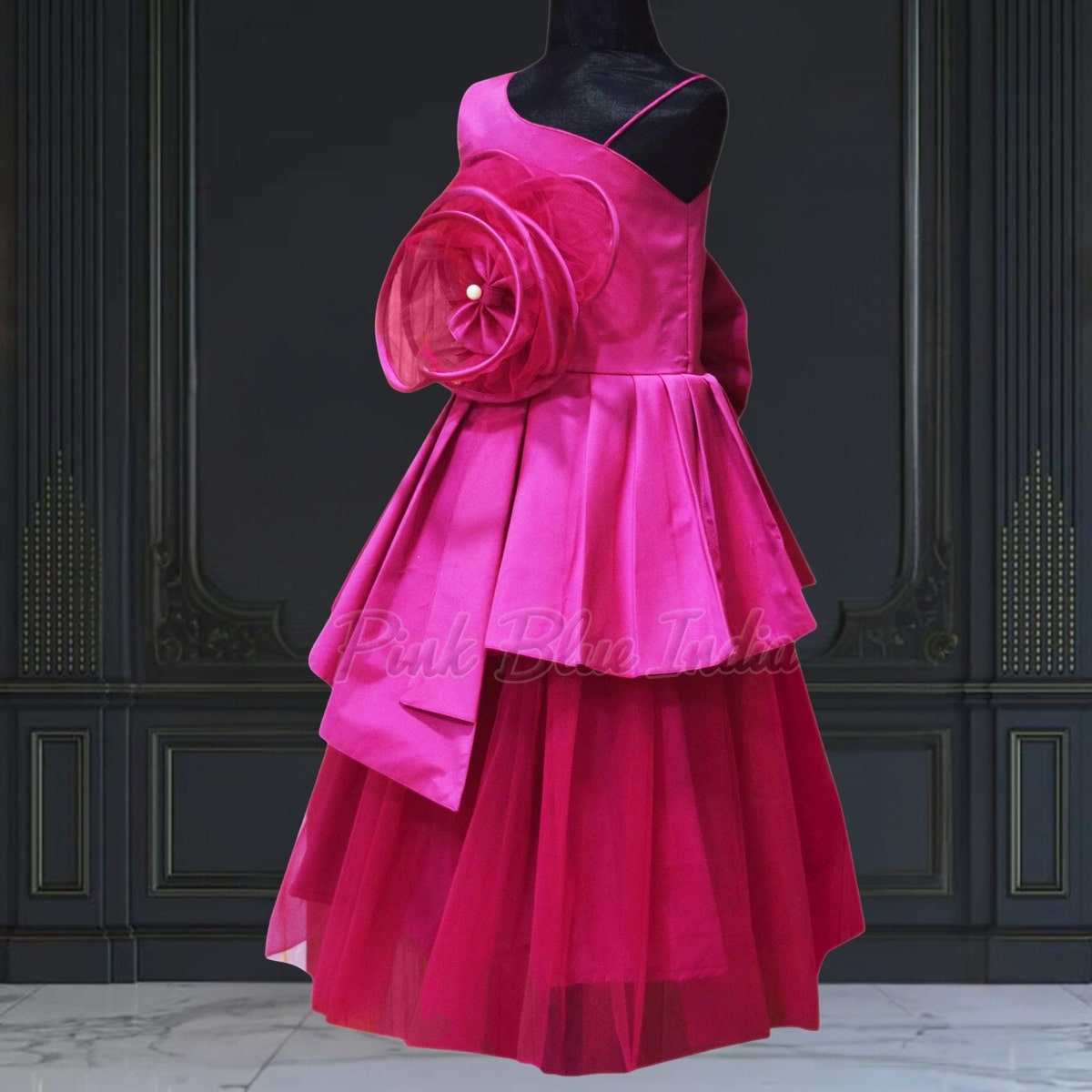 Pink pleated dress for girls side view modern outfit