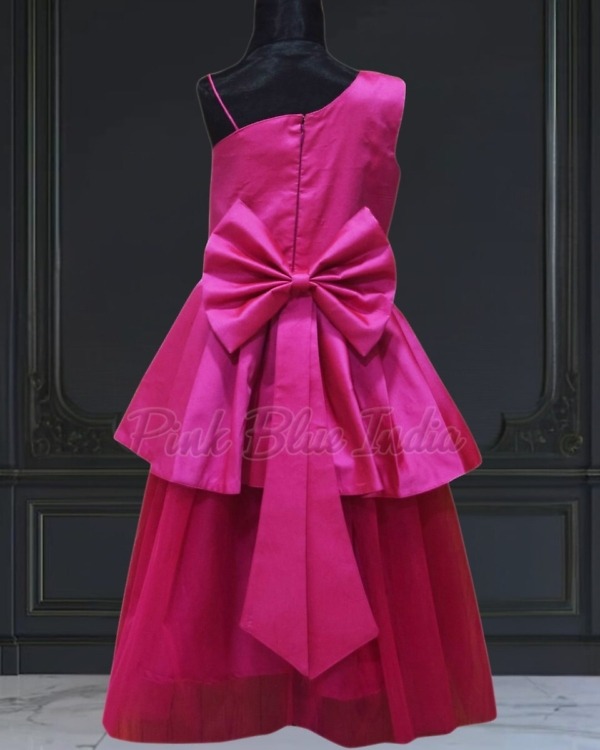 Pink pleated dress for girls back view elegant party wear