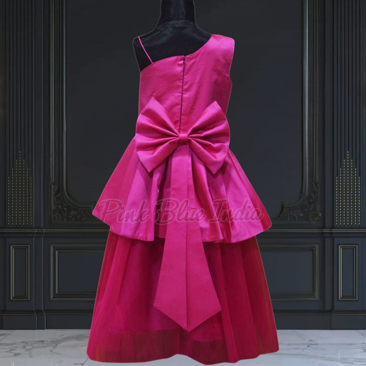 Pink pleated dress for girls back view elegant party wear