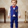 Toddler boy royal blue 3 piece waistcoat suit with red bow tie for birthday party formal wear