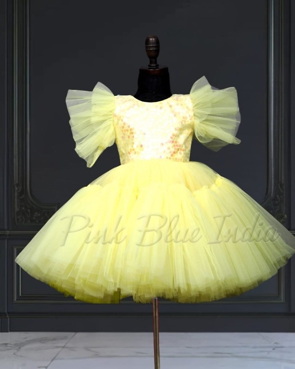 Yellow party wear gown for girls stylish birthday celebration outfit