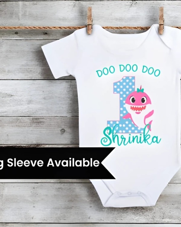 Baby Shark baby onesie for 1st birthday party outfit by Pink Blue India