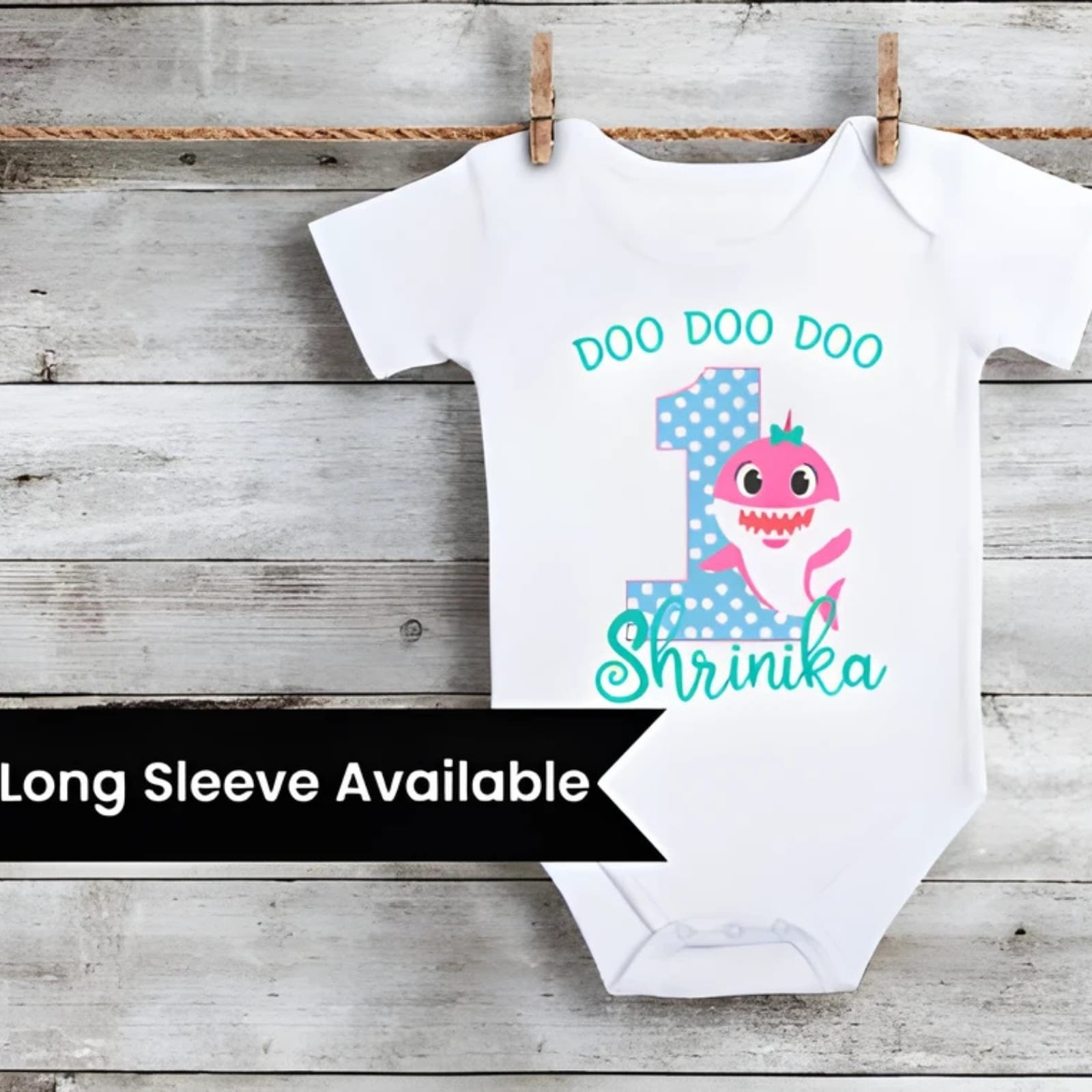 Baby Shark baby onesie for 1st birthday party outfit by Pink Blue India