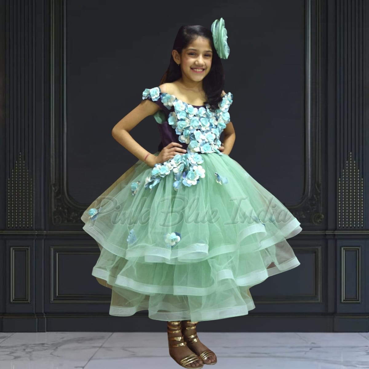 Off shoulder ankle length gown for girls stylish birthday party wear dress