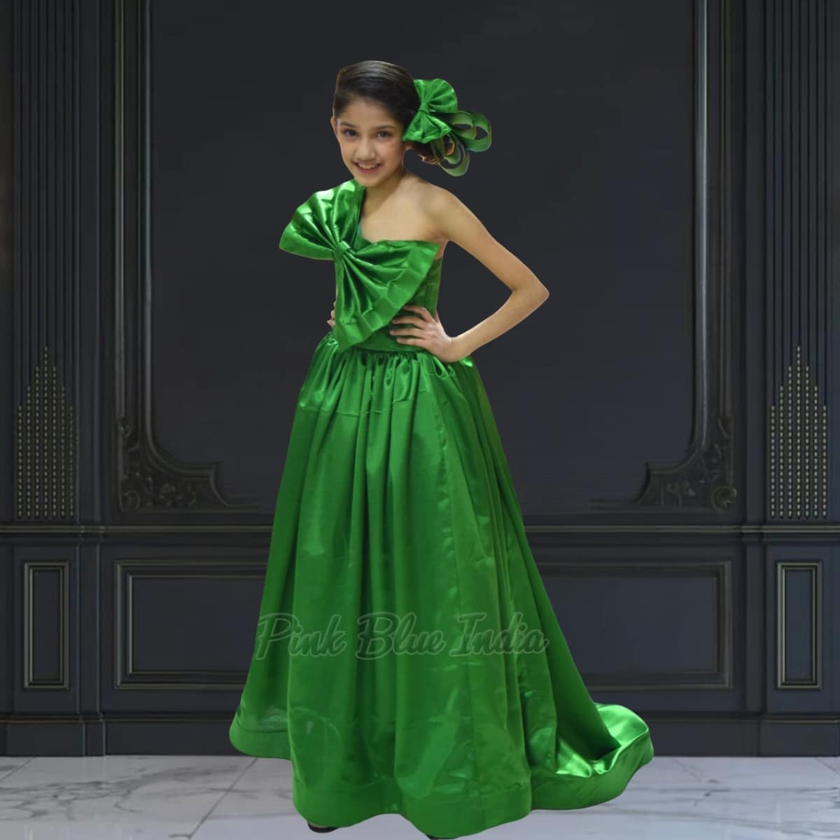 Green one shoulder gown for women, stylish party wear for special occasions