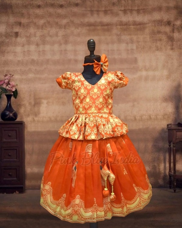 Orange designer lehenga for girls, stylish wedding outfit for special occasions