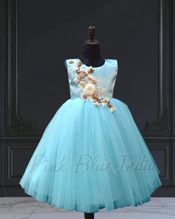Elsa blue dress for baby girl, princess themed outfit for birthday party
