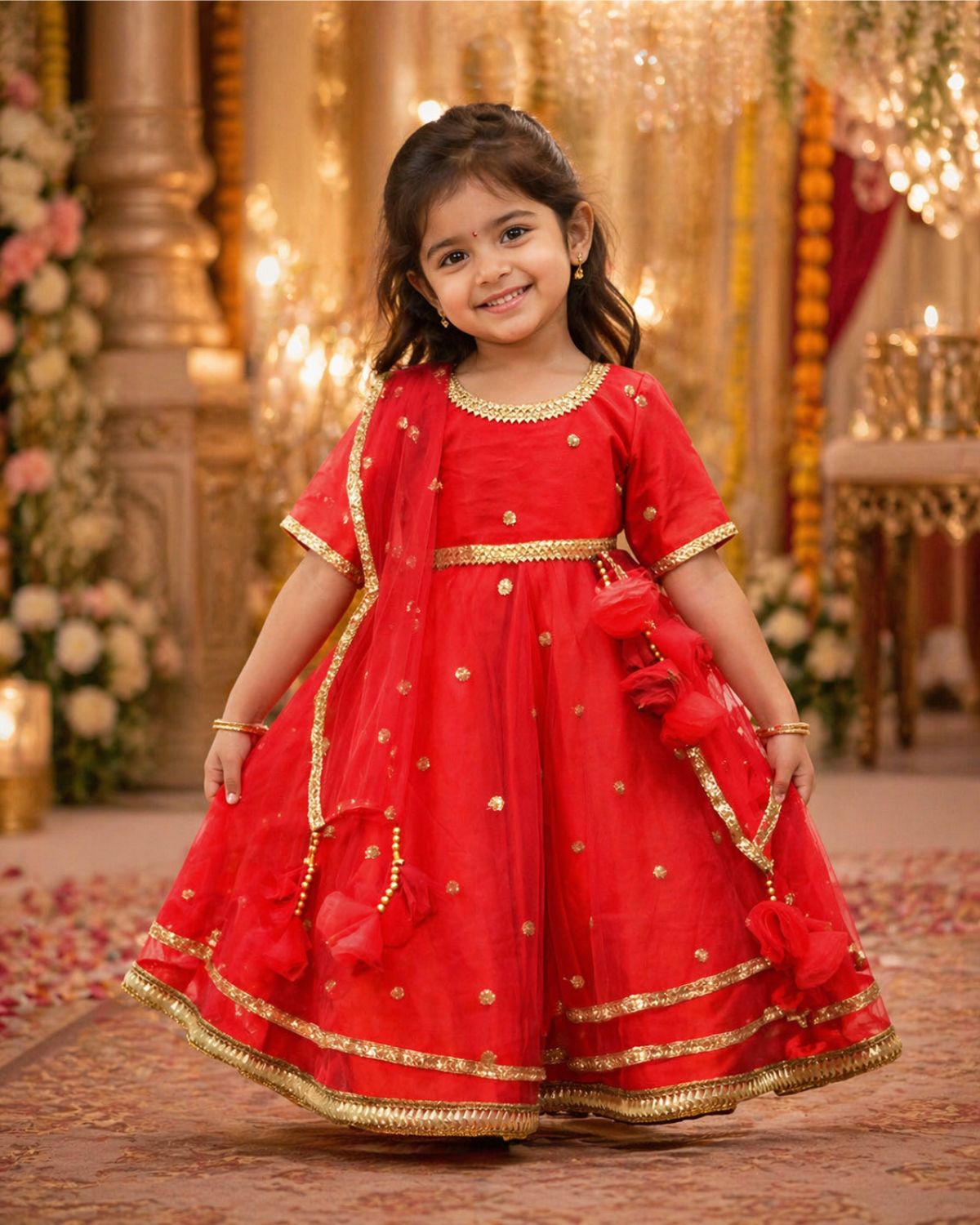 Baby girl red embroidered lehenga choli for Diwali festival stylish traditional party wear outfit