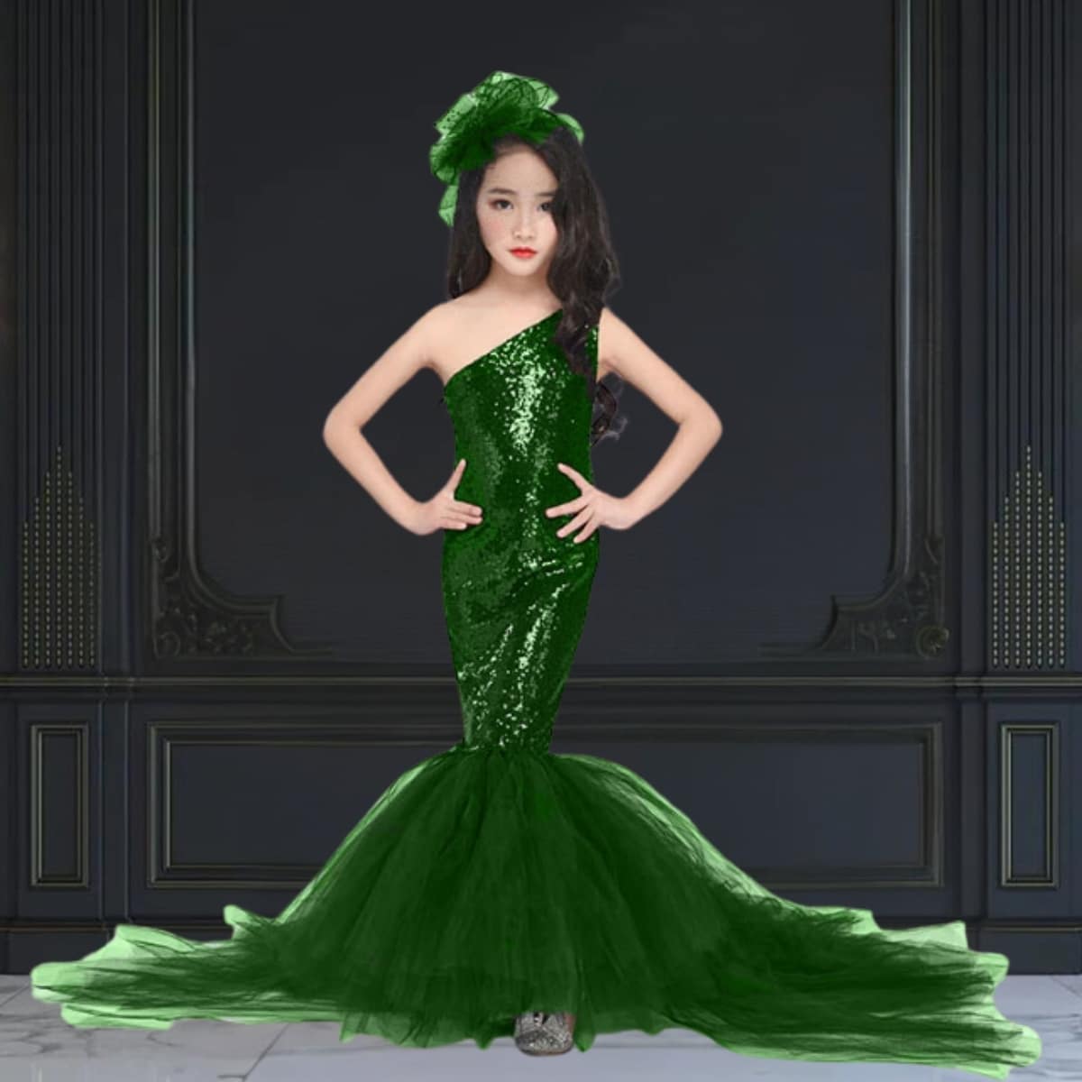 Long mermaid dress for girls, stylish birthday party gown