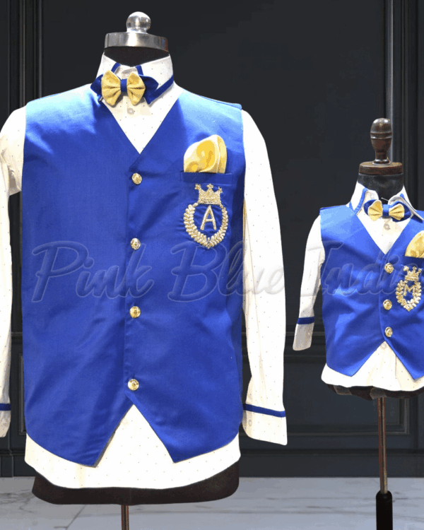 Father son Indian wedding coordinated outfit set by Pink Blue India
