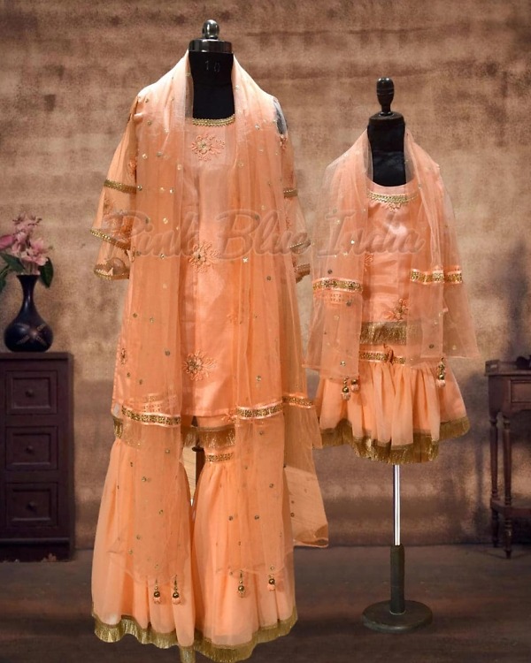 Matching sharara set for mother daughter family wedding festive wear elegant look