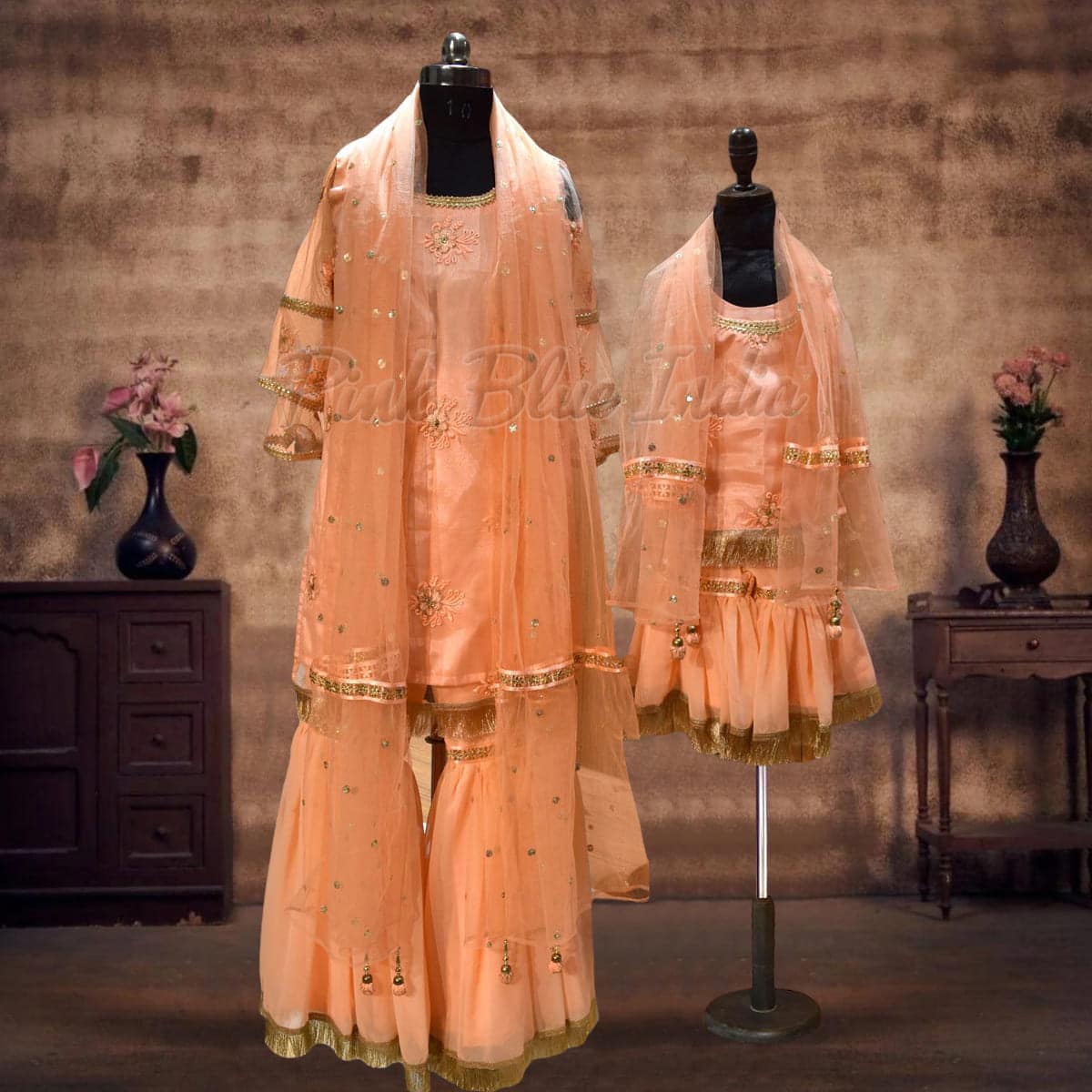Matching sharara set for mother daughter family wedding festive wear elegant look