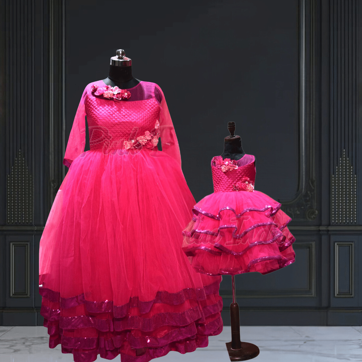 Mother daughter floral coordinated outfit stylish combo by Pink Blue India