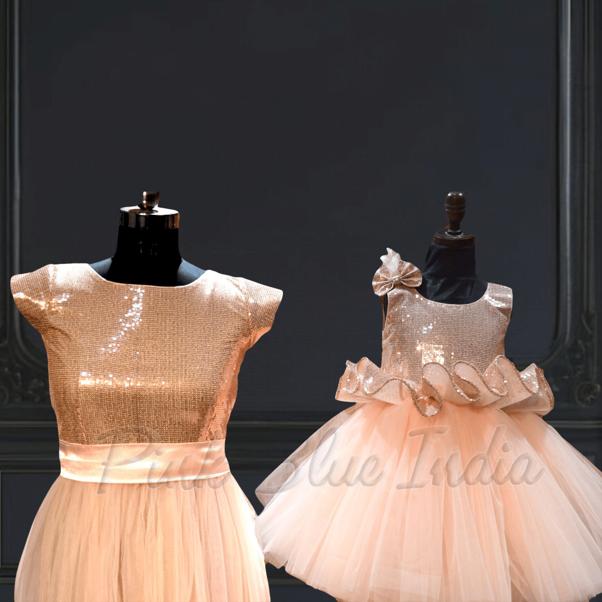 Mother daughter coordinated evening gowns stylish combo by Pink Blue India