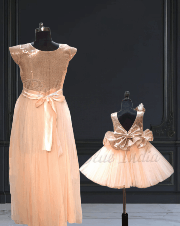 Mom daughter evening gown matching outfit for parties by Pink Blue India