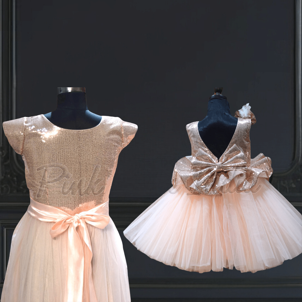 Mother daughter matching evening gowns elegant party wear by Pink Blue India