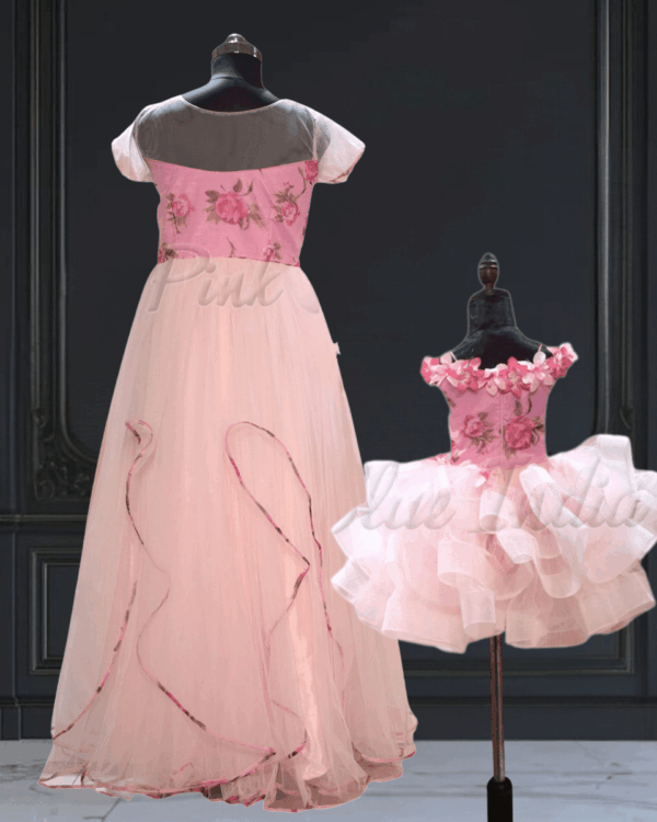Mother daughter party wear long gown for special occasions by Pink Blue India