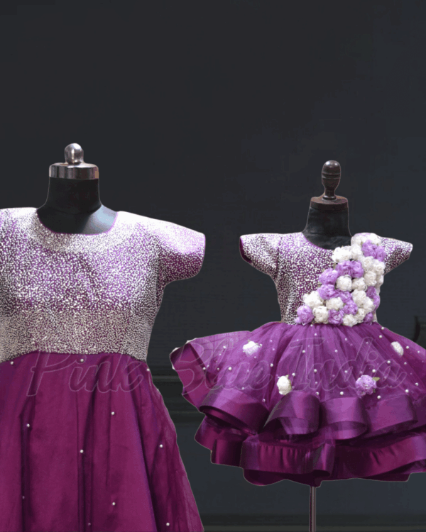 Mother daughter designer handwork outfit matching combo by Pink Blue India