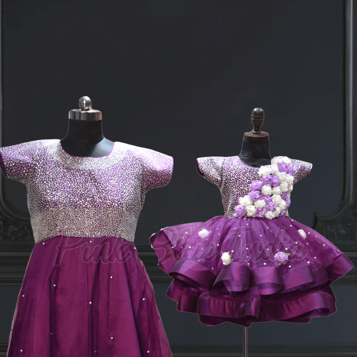 Mother daughter designer handwork outfit matching combo by Pink Blue India