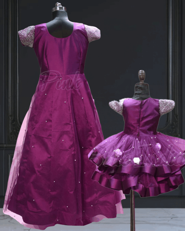 Mother daughter handwork dress matching combo designer outfit by Pink Blue India