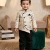 Kids boy cream printed Nehru jacket with dark pants for wedding ethnic family function gift wear