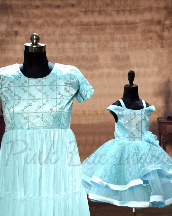 Matching tiered gown for mother daughter family wedding party wear elegant look