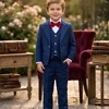 Toddler boy royal blue 5 piece suit with red bow tie for wedding birthday formal party celebration