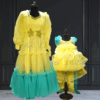 Mother daughter coordinated yellow gown stylish combo by Pink Blue India