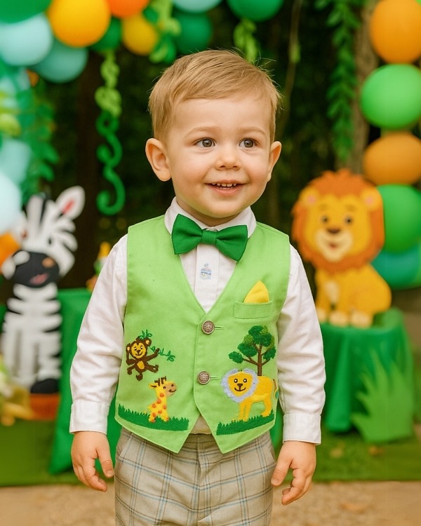 Jungle embroidered jacket set for baby boy, stylish outfit for birthday and special occasions