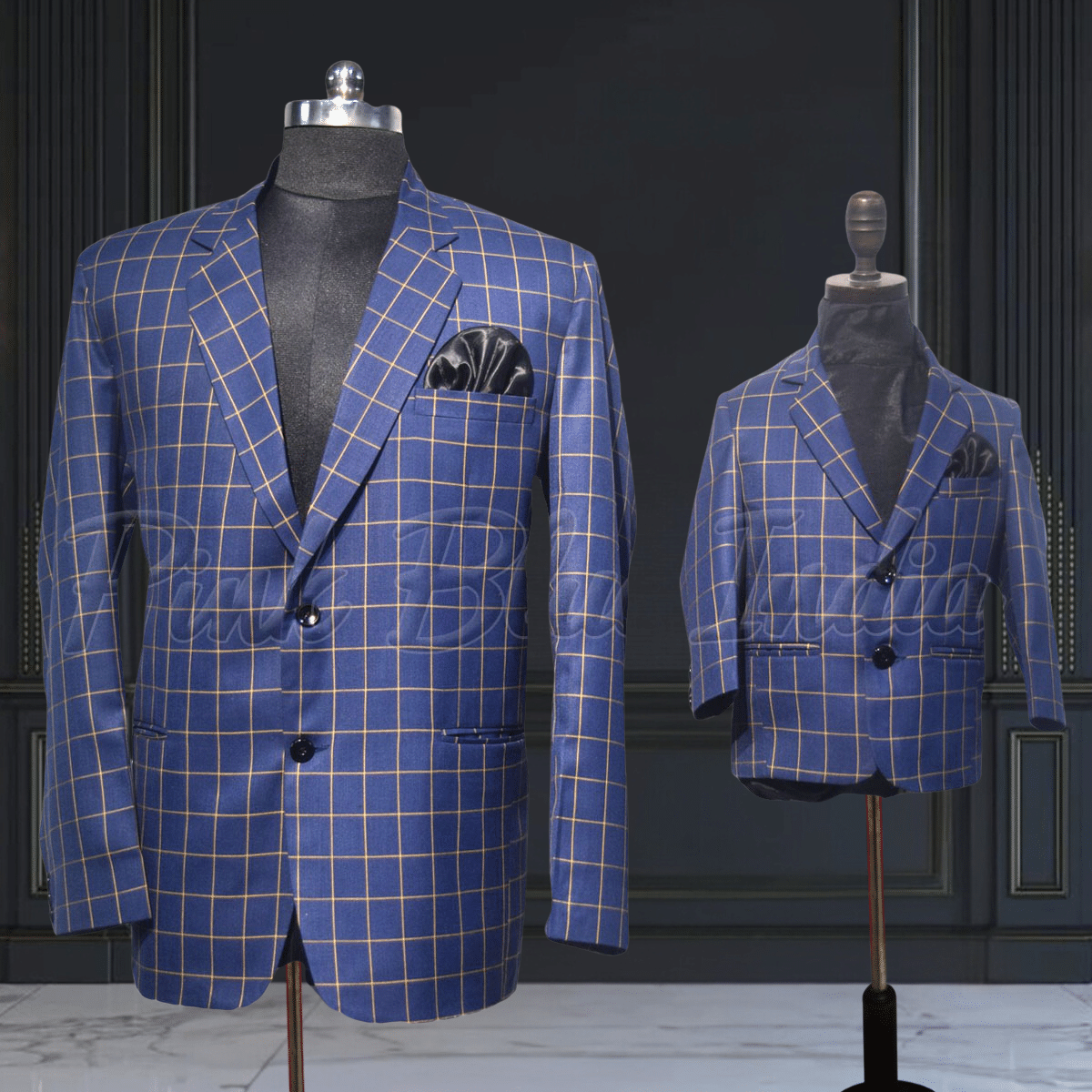 Father son matching blazer outfit for wedding and party by Pink Blue India
