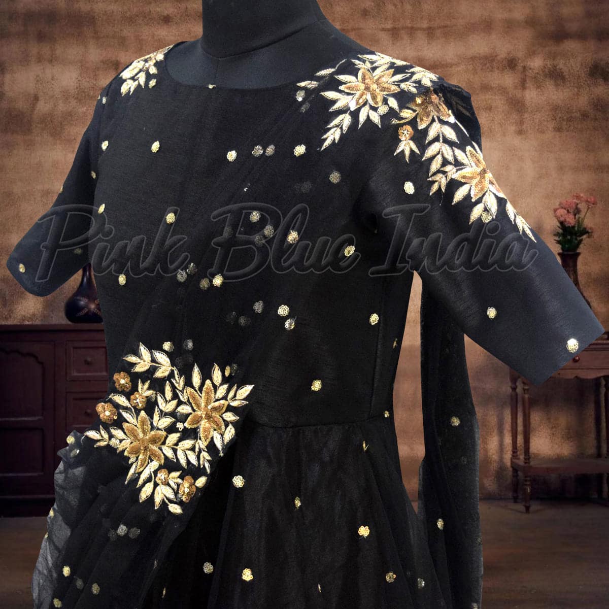 Black matching gowns for mom and daughter family wedding party wear graceful look
