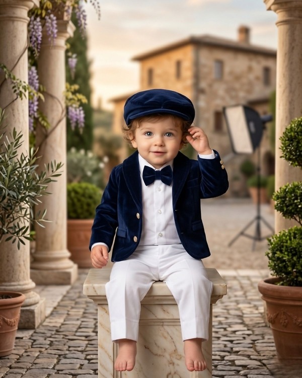 Order Custom Party Wear Blue Velvet Four Piece Boys Suit