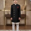 Toddler boy black achkan with white pants for Indian wedding royal ethnic family function gift