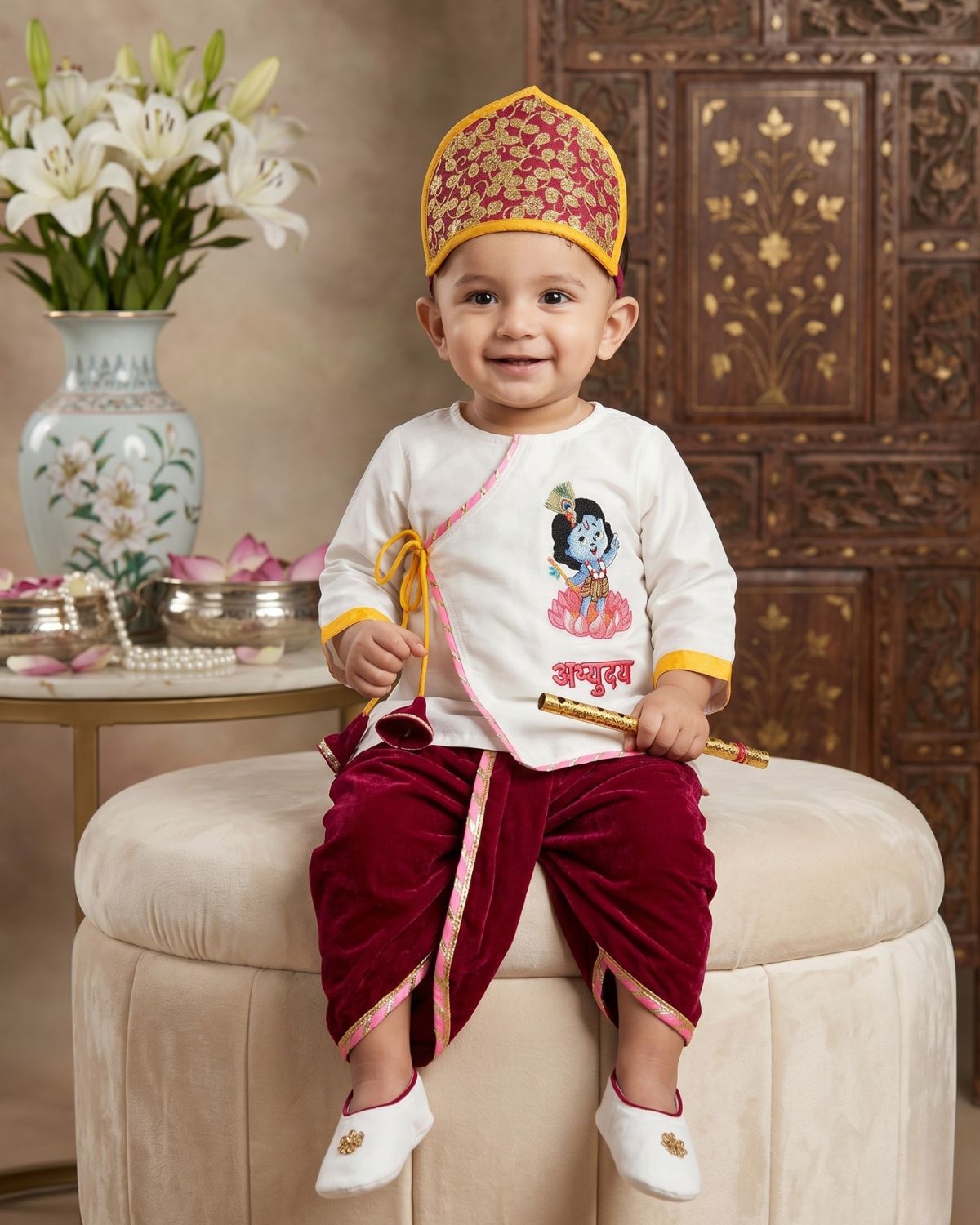 Baby Krishna Janmashtami Angrakha Dhoti Set with Mukut