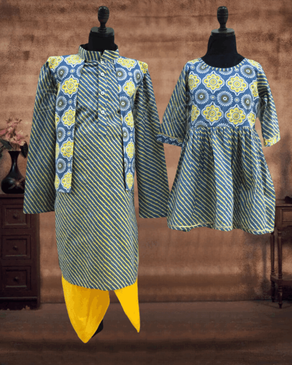 Brother sister coordinated outfit set for festivals by Pink Blue India
