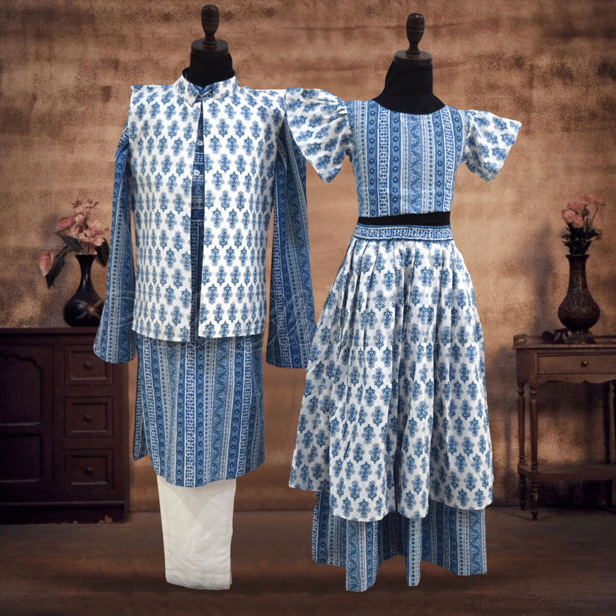 Premium sibling matching outfits designer kids wear by Pink Blue India