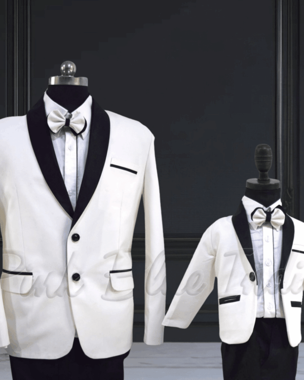 Father son matching tuxedo suits for wedding twinning look
