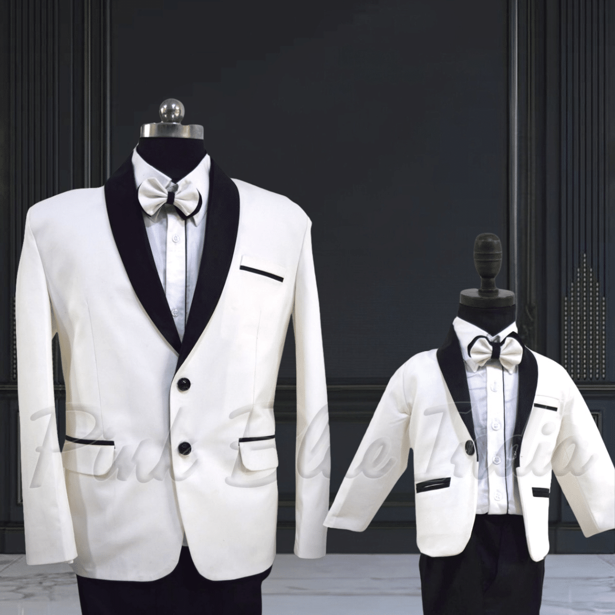 Father son matching tuxedo suits for wedding twinning look