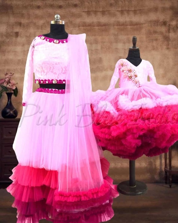 Mother daughter coordinated dress set family festive party wear stylish outfit